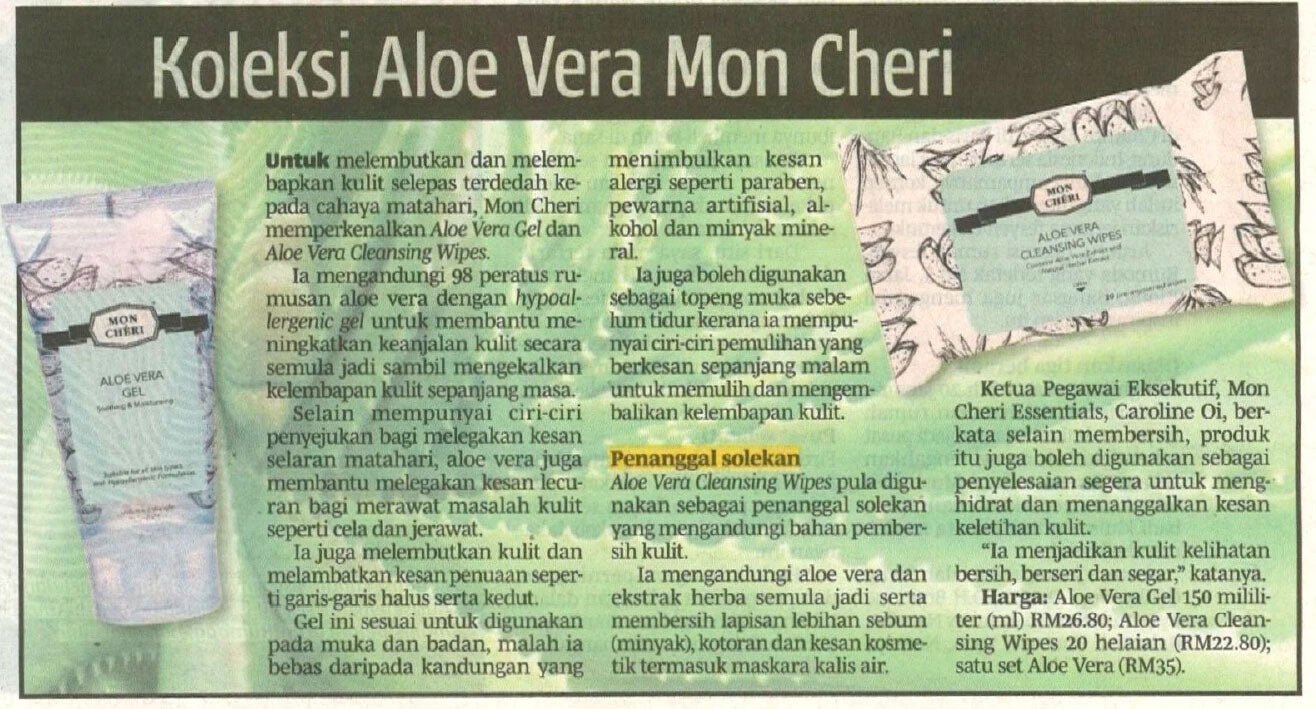 Koleksi Aloe Vera Mon Cheri (Berita Harian) - 11 March 2015