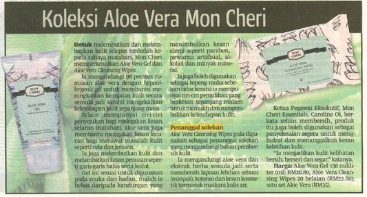 Koleksi Aloe Vera Mon Cheri (Berita Harian) - 11 March 2015 - Mon Chéri Esssentials