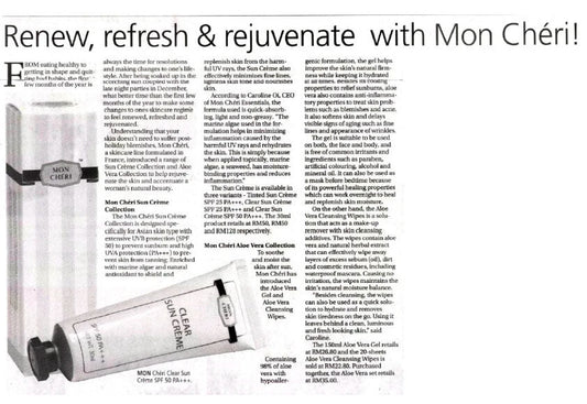 new, refresh & rejuvenate with Mon Chéri! (New Sarawak Tribune) - 4 March 2015 - Mon Chéri Esssentials